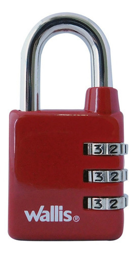 Candado Wallis Combinación 3 Discos Arco Grueso Seguridad Color Rojo