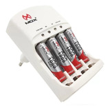 Carregador De Pilhas Aaa Aa 9v C/ 4 Pilhas Aaa 1000mah Mox