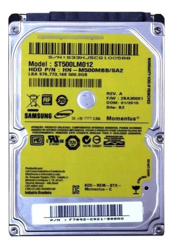 Disco Rígido Hd Samsung 500gb 2.5pol Com Nf-e