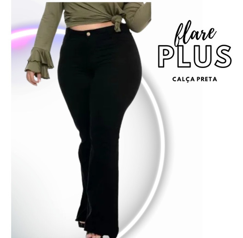 Calça Flare Preta Plus Size Super Confortável Cintura Alta