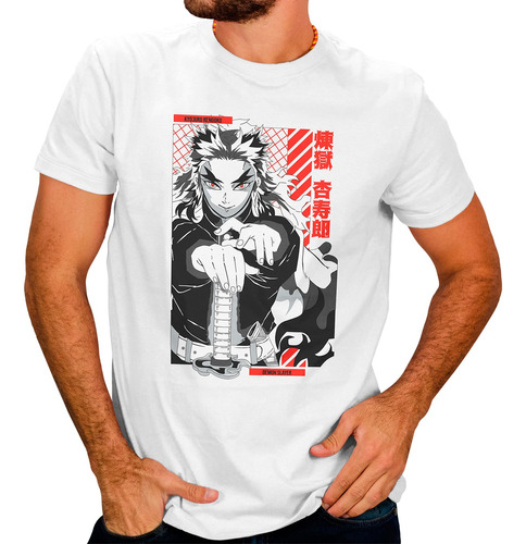 Playera Kyojuro Rengoku Anime Demon Slayer Para Hombre #87