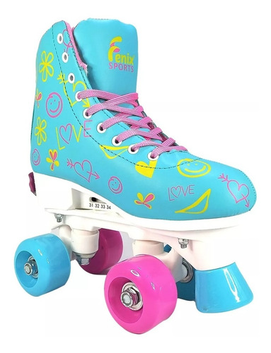 Patins 4 Rodas Retrô Clássico Azul E Rosa Menina Rollerskate