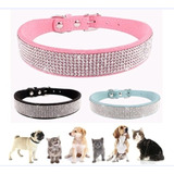 Collar Cuero + Brillantes Para Mascotas Medianas