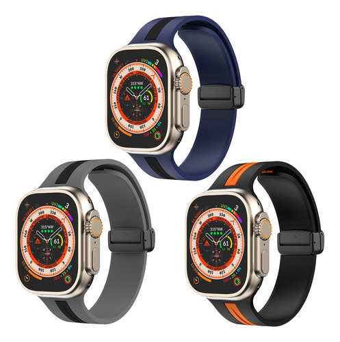 3 Correas Silicona Contraste Para Apple Watch Ultra 8 7 Se 6