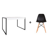 Conj. Eames Cadeira Preta + Mesa De Jantar Pequena Branca