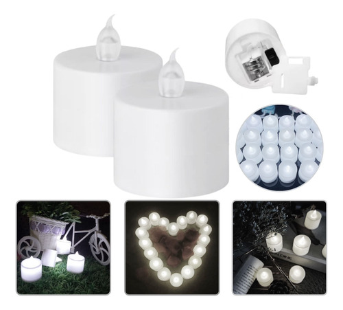 24 Velas Velitas Led Pila Blanco Frio Decoracion Souvenir 