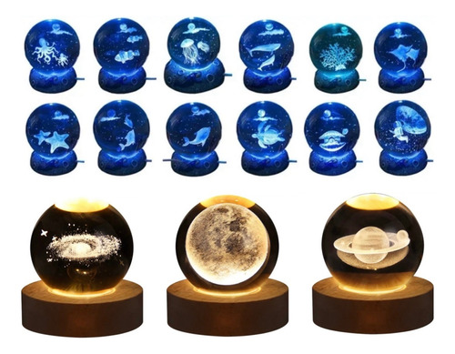Lámpara Lunar Diseño A Elegir Bola Cristal Usb Led Mesa