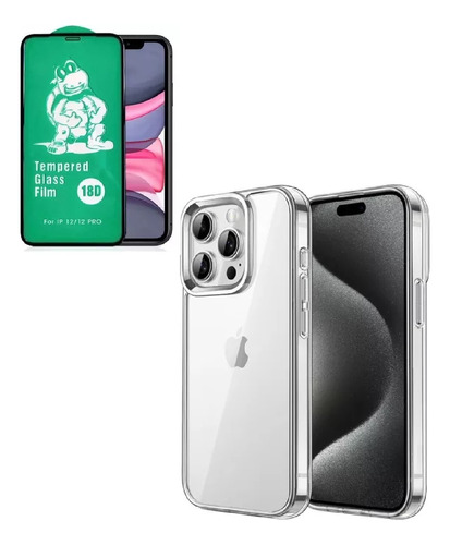 Estuche Rígido Transparente Para iPhone + Vidrio Reforzado