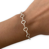 Pulsera Plata 925 Importada Italiana Corazones Calados Mujer