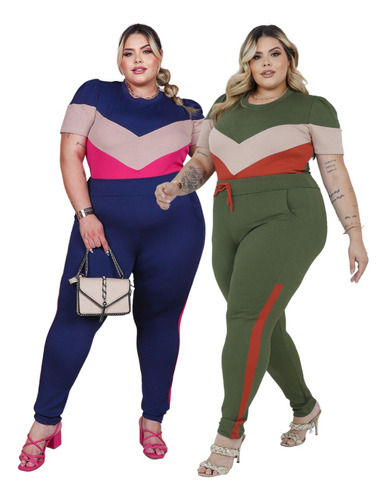 Kit 2 Conjuntos Femininos Calça E Blusa Conjuntos Plus Size