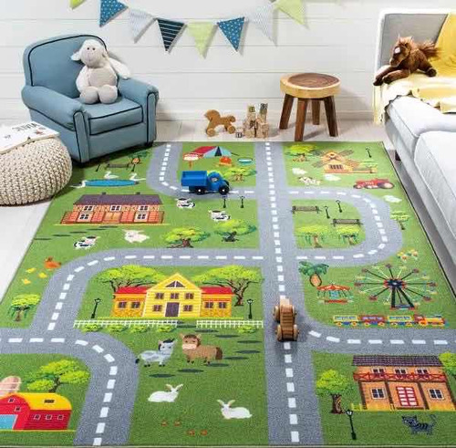 Alfombra Infantil Pistas Granja 100x150cm Kreatex