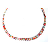 Set: Collar Pulsera Y Aretes Jade Durazno Naranja 6 Mm