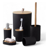 Kit De Banheiro Lavabo 6 Peças Plástico Bambu Cor Preto