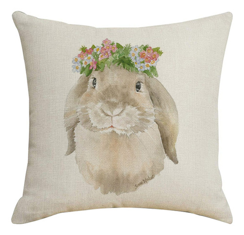 Funda De Almohada De Lino De Conejo De Pascua De 45 X 45 Cm