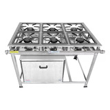 Fogão Industrial 6 Bocas Inox Alta Pressão + Forno 55 Litros