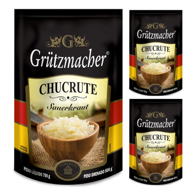 Chucrute Conserva Repolho Fermentado Grutzmacher Kit 3 Unid | Frete grátis