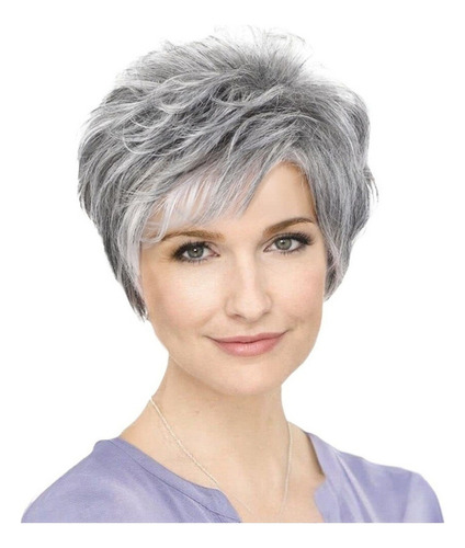 Peluca Corta Gris For Mujer Con Cabello Natural De Uso