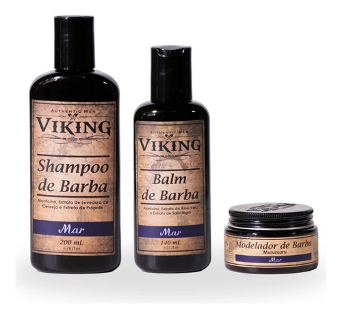 Kit Para Barba Viking - Shampoo + Balm + Modelador Mar