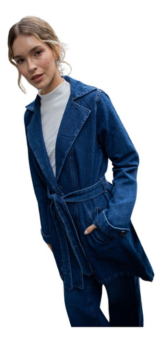 Trench De Jean Saco Denim Largo Chaqueta Sobretodo