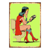 1 Cartel Metalico Letrero Baño-mujer Maravilla Comic 40x28 C