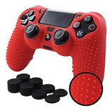 Ps4 Funda Texturizada Silicona Playstation 4 Color Rojo