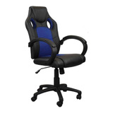 Cadeira De Escritório Pelegrin Pel-3002 Gamer Ergonômica  Preto E Azul Com Estofado De Couro P.u.