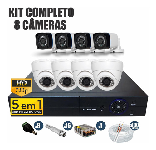 Kit Cftv Completo 8 Câmeras Ahd 720p Dvr 8 Canais