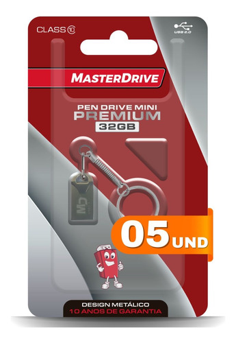 Kit 5 Mini Pendrive 32gb Masterdrive Premium Atacado 2.0