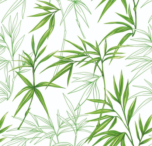 Papel De Parede Vinil Sala Bambu Folhas Plantas Verde 12m