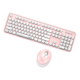 Combinación De Teclado Y Mouse Inalámbricos Blanco Rosa