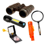 Kit Explorador Binocular Lupa Brujula Linterna Silbato 5en1 