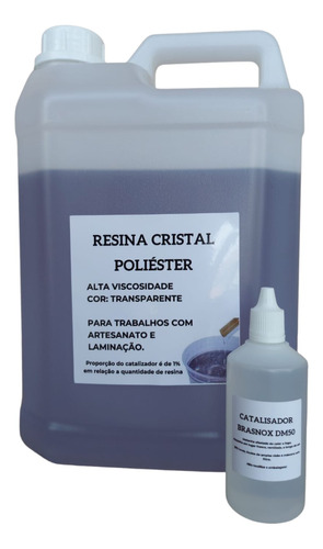 Resina Cristal Poliéster 5 Kg + Catalisador P Artesanato