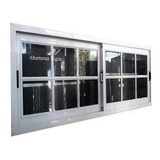 Ventana Aluminio Blanco 120x40 Vidrio Repartido Con Rejas