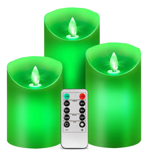 Velas Reales De Color Verde (con Led Verde Interior), D...