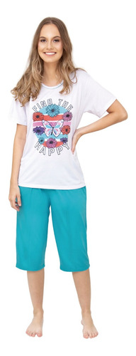 Pijama Feminino Bermuda Capri Meia Manga - Cores Variadas