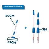 Kit Limpa Vidros Com Rodo 35cm E Extensor 3m + Cabo 50cm