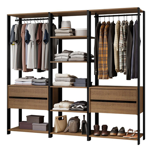 Guarda-roupa Closet Modulado Valencia 199cm Madesa Rp 02 Cor Rustic/preto Mddr0300027k