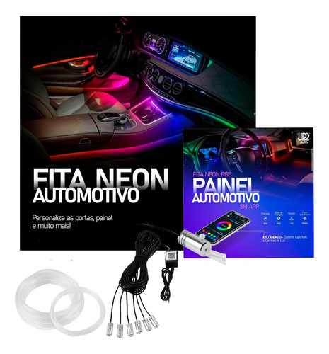 Fita De Led Efeitos Neon Carro Painel Porta 5m 6 Canhões Rgb