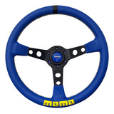 Volante Deportivo Jdm Marca Momo De Cuero Azul 14 Pulgadas