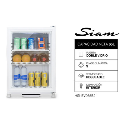 Heladera Exhibidora Vertical Siam Hsi-ev065b2 65 Litros Puerta Doble Vidrio | Mismo precio en cuotas