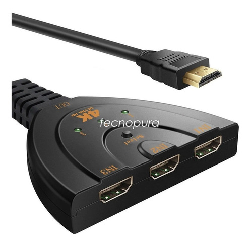 Switch Hdmi 3×1 Puertos / Selector Con Soporte 4k Ultra Hd