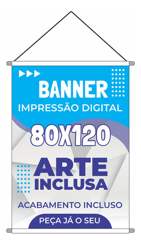 Banner 80x120cm Lona 440g Arte Inclusa C/ Cordão E Bastão 