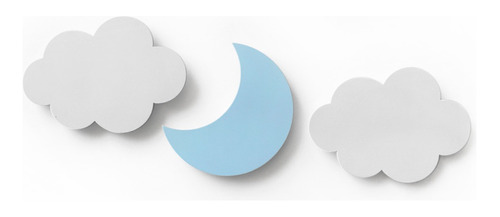 Set De 3 Lámparas De Luna Y Nubes Color Azul Para Bebé