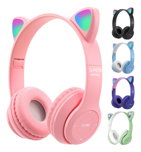 Fone De Ouvido Gatinho Bluetooth Infantil Led Menino Menina