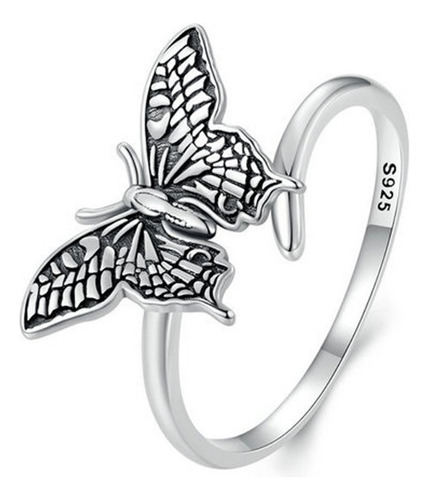 Anillo Ajustable Mariposa Monarca 100% Plata S925 