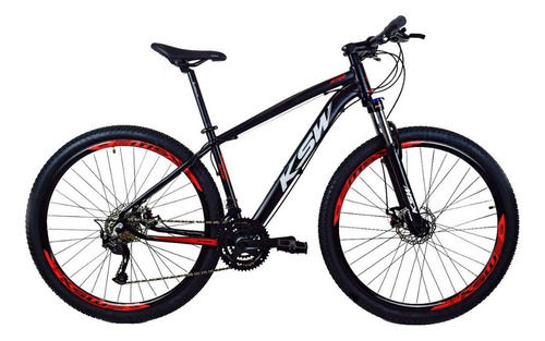 Bicicleta Aro 29 Ksw Xlt 100 - 27vel Alivio 1.0 + K7 + Trava Cor Preto/vermelho Tamanho Do Quadro 19