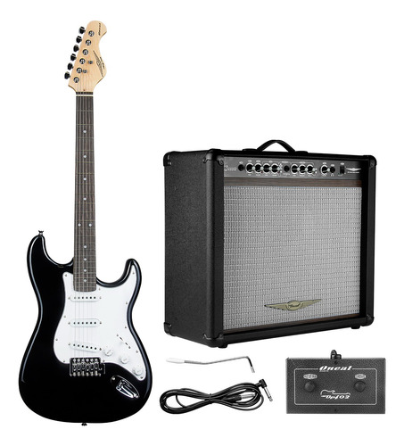 Guitarra Stratocaster + Cubo Amplificador E Pedal Footswitch