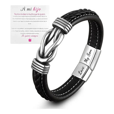 Leawede Pulsera Piel Hombre De Plata Regalos Hombre Para Hijo pulsera para hombre regalos de graduacion | Envío gratis
