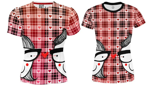 Playera Full Duo San Valentín Cuadricula Corazón Enamorados