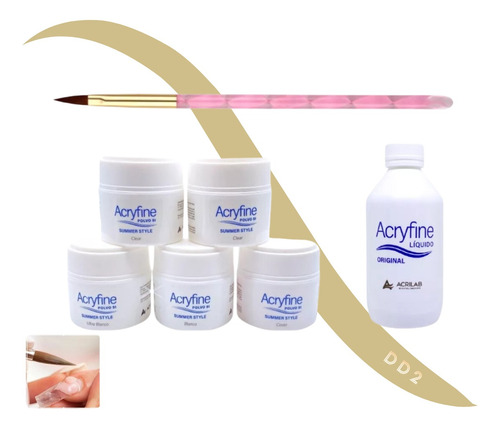 Kit Acryfine Polímeros +monomeros +pincel Uñas Esculpidas